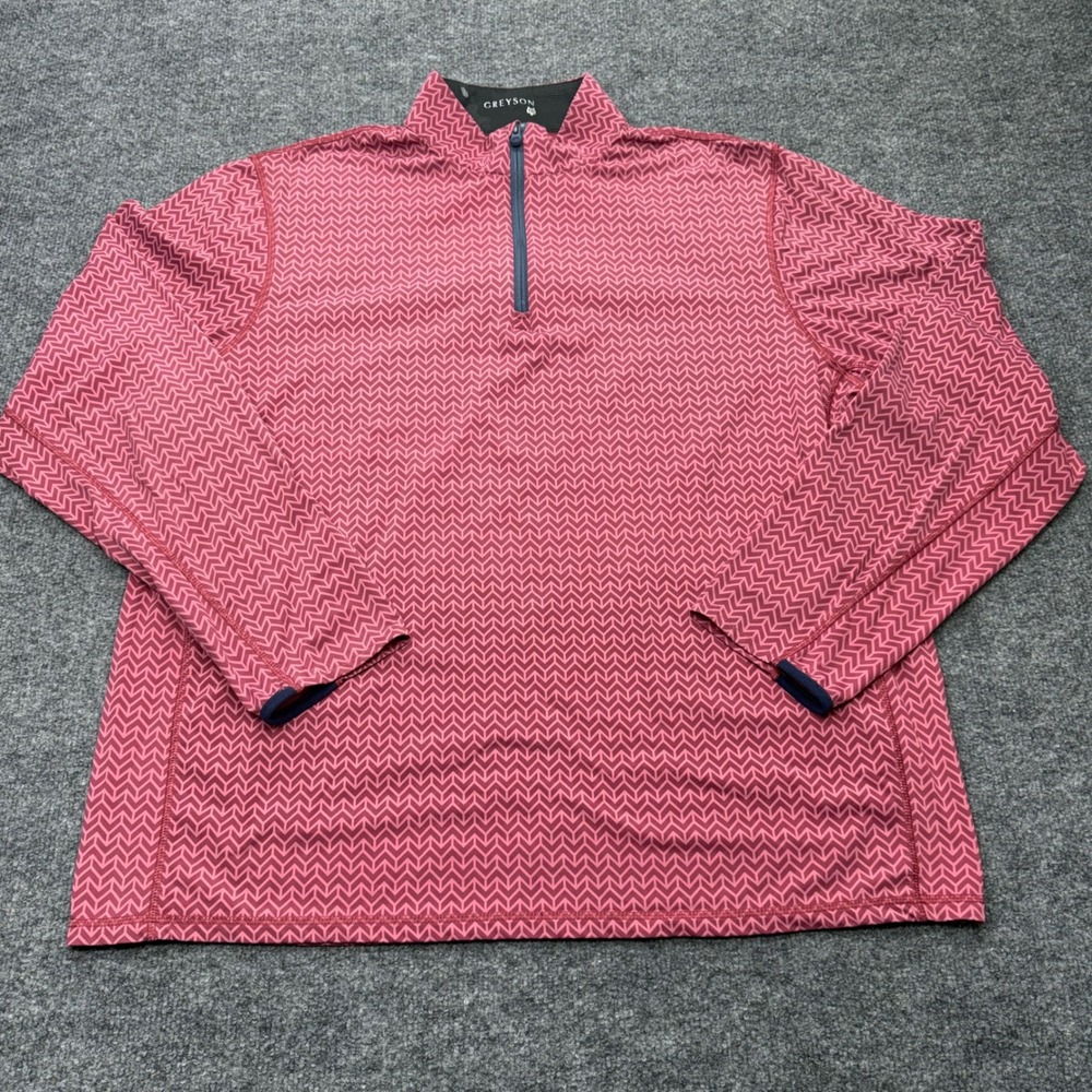 Greyson Mens XXL Red Pink Geometric Chevron 1/4 Zip Golf Pullover Long Sleeve - Picture 1 of 9